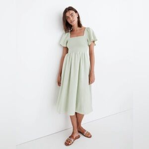 Linen-Blend Lucie Smocked Midi Dress Size M
